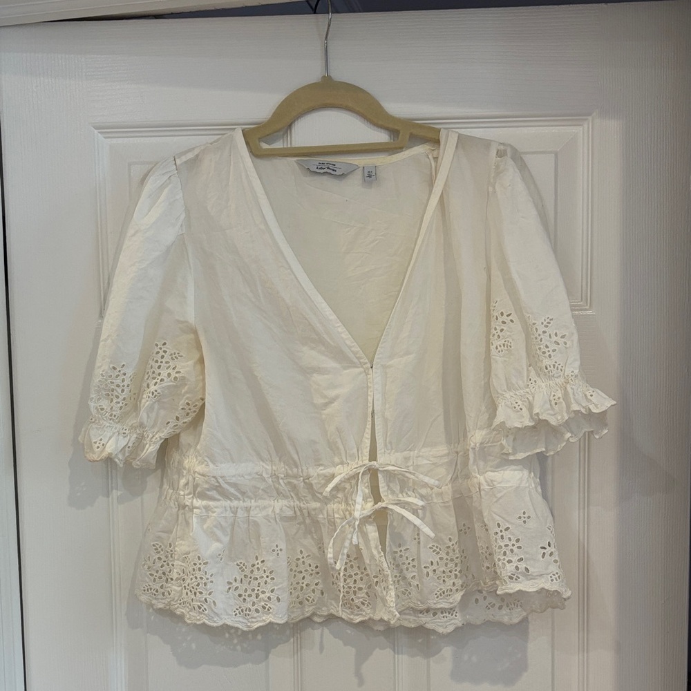 & Other Stories Cream Eyelet Blouse with tie front